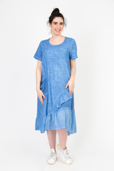 Wholesaler Pomme Rouge Paris - Plus size blue asymmetric base dress (C8017)
