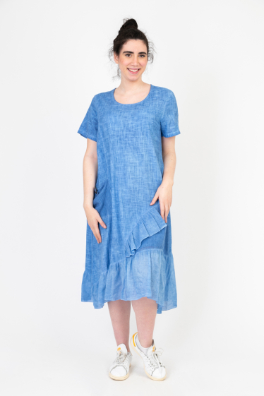 Wholesaler Pomme Rouge Paris - Plus size blue asymmetric base dress (C8017)