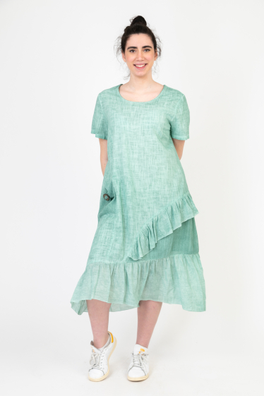 Wholesaler Pomme Rouge Paris - Plus size green asymmetric base dress (C8017)