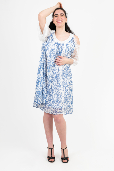 Wholesaler Pomme Rouge Paris - Plus size blue print dress (C6598)
