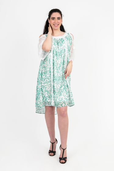 Wholesaler Pomme Rouge Paris - Plus size green print dress (C6598)