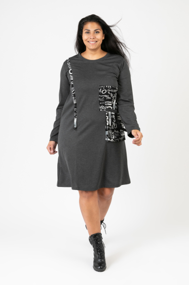 Wholesaler Pomme Rouge Paris - Gray dress with inscriptions pattern (C6638)