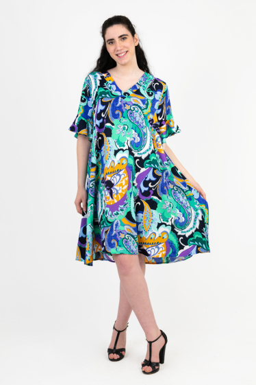 Wholesaler Pomme Rouge Paris - Blue A-Line Printed Dress (C6539)