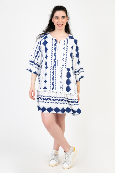Wholesaler Pomme Rouge Paris - White Mayan Print Dress (C6559)