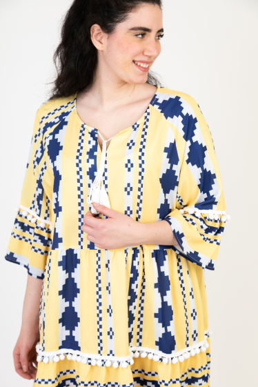 Wholesaler Pomme Rouge Paris - Yellow Mayan Print Dress (C6559)