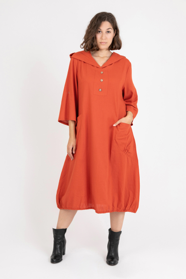 Großhändler Pomme Rouge Paris - Kleid aus Leinen/Baumwolle mit Kapuze (C8020)