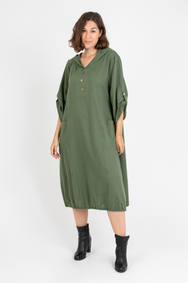 Wholesaler Pomme Rouge Paris - Linen/cotton dress with hood (C8020)