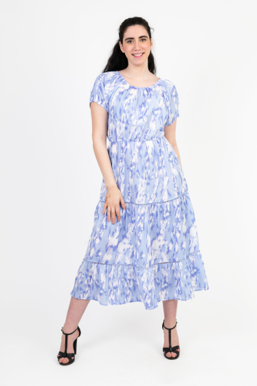 Großhändler Pomme Rouge Paris - Langes blau bedrucktes Kleid (C6551)