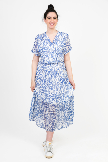 Wholesaler Pomme Rouge Paris - Long blue printed dress (C6570)
