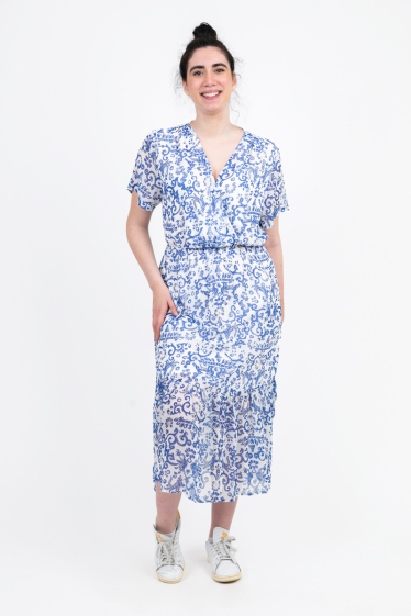 Wholesaler Pomme Rouge Paris - Long blue printed dress (C6570)