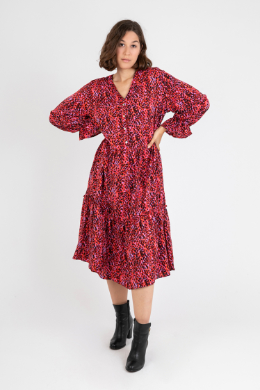 Großhändler Pomme Rouge Paris - Langes Kleid mit Fuchsia-Print (C6533)