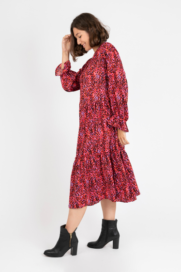 Wholesaler Pomme Rouge Paris - Long fuschia print dress (C6533)
