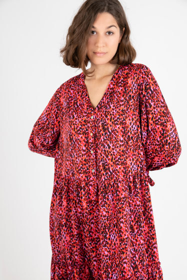 Wholesaler Pomme Rouge Paris - Long fuschia print dress (C6533)