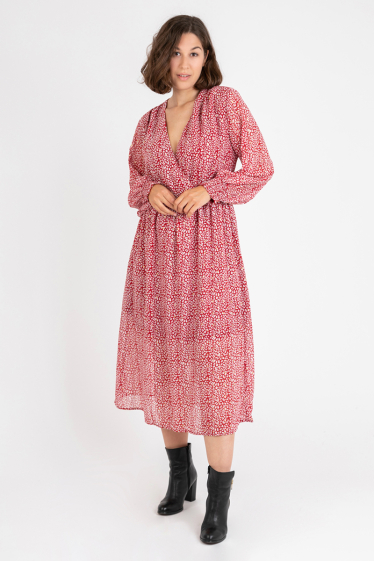Großhändler Pomme Rouge Paris - Rotes bedrucktes langes Kleid (C6537)