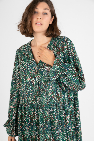Wholesaler Pomme Rouge Paris - Long green print dress (C6533)