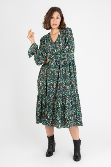 Wholesaler Pomme Rouge Paris - Long green print dress (C6533)