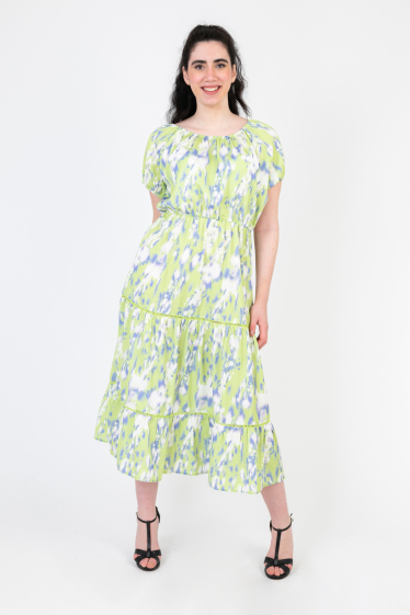 Wholesaler Pomme Rouge Paris - Long green print dress (C6551)