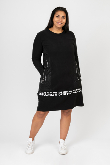 Wholesaler Pomme Rouge Paris - Black fleece dress (C6585)