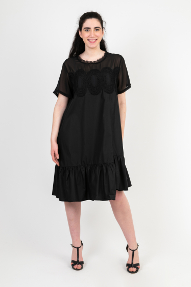 Wholesaler Pomme Rouge Paris - Black dress with embroidery (C6572)