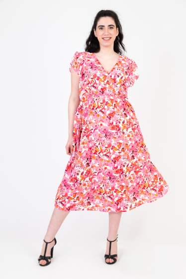 Wholesaler Pomme Rouge Paris - Pink floral print sleeveless dress (C6560)