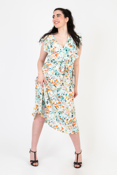 Wholesaler Pomme Rouge Paris - Green floral print sleeveless dress (C6560)