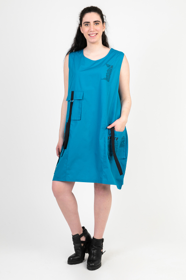 Großhändler Pomme Rouge Paris - Blaues Kleid im urbanen Stil (C6573)