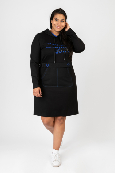 Wholesaler Pomme Rouge Paris - Blue stitching hooded sweatshirt dress (C6586)