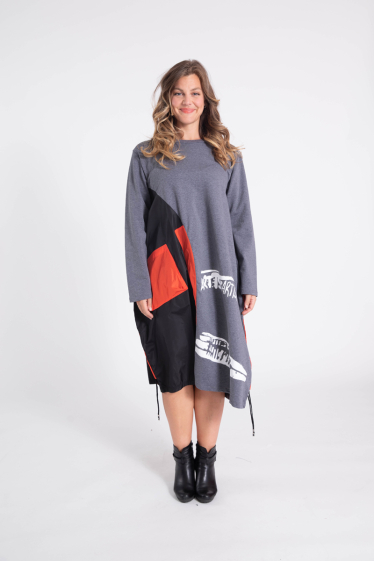 Wholesaler Pomme Rouge Paris - Gray sweatshirt dress (C6303)