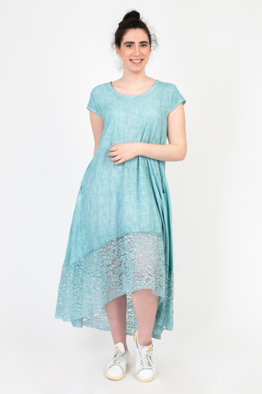 Wholesaler Pomme Rouge Paris - Plus Size Turquoise Dress with Lace (C8016)