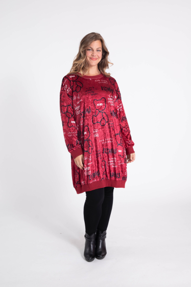 Wholesaler Pomme Rouge Paris - Teddy bear pattern velvet dress (C6517)