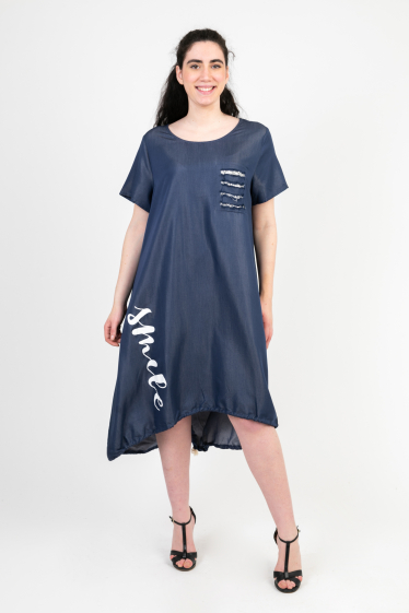 Wholesaler Pomme Rouge Paris - Denim cotton voile dress (C6550)