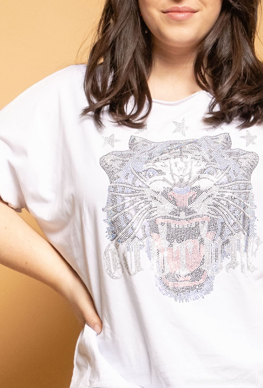 Grossiste Pomme Rouge Paris - T-shirt tête de tigre blanc (T51946)
