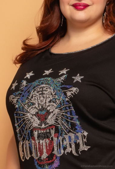 Großhändler Pomme Rouge Paris - Schwarzes Tigerkopf-T-Shirt (T51946)