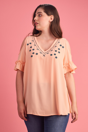 Wholesaler Pomme Rouge Paris - Top with coral embroidery (A963)