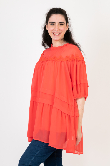 Grossiste Pomme Rouge Paris - Top + blouse avec broderies grande taille (C6563)