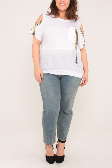 Großhändler Pomme Rouge Paris - Weißes Sport-Streifen-T-Shirt (A993)