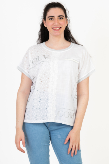 Großhändler Pomme Rouge Paris - Weißes T-Shirt in großen Größen (C8013)