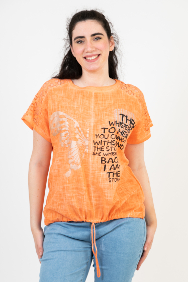 Großhändler Pomme Rouge Paris - Großes orangefarbenes T-Shirt (C8010)