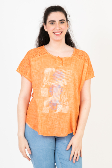 Wholesaler Pomme Rouge Paris - Large size orange tshirt (C8011)