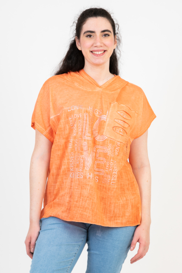 Wholesaler Pomme Rouge Paris - Large size orange tshirt (C8012)