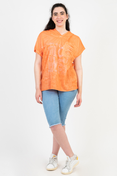 Großhändler Pomme Rouge Paris - Großes orangefarbenes T-Shirt (C8012)