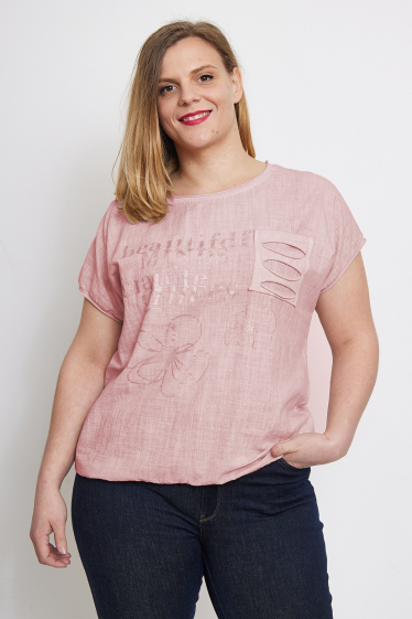 Wholesaler Pomme Rouge Paris - Plus size pink tshirt (C8004)