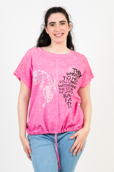 Großhändler Pomme Rouge Paris - Rosa T-Shirt in Übergröße (C8010)