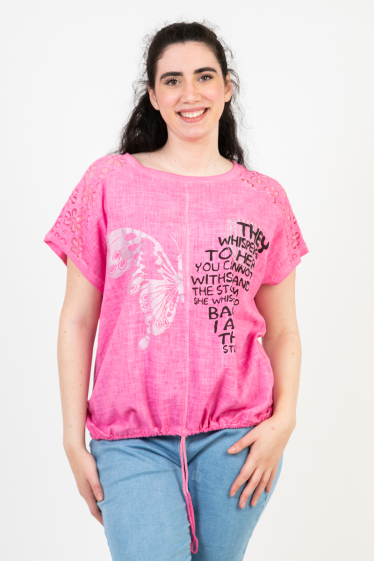 Großhändler Pomme Rouge Paris - Rosa T-Shirt in Übergröße (C8010)