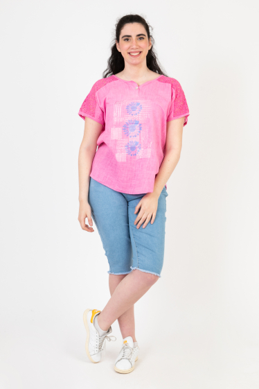 Großhändler Pomme Rouge Paris - Rosa T-Shirt in Übergröße (C8011)