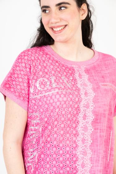 Großhändler Pomme Rouge Paris - Rosa T-Shirt in Übergröße (C8013)