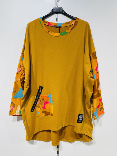 Wholesaler Pomme Rouge Paris - Semi-printed yellow t-shirt (T91344)