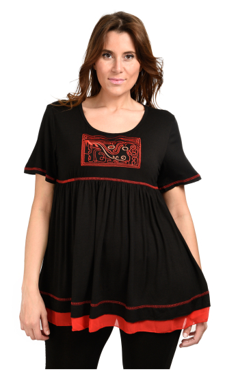 Wholesaler Pomme Rouge Paris - Black tshirt with embroidery (A549)