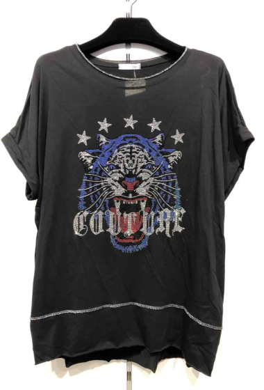 Großhändler Pomme Rouge Paris - Schwarzes T-Shirt mit Pailletten (T51946)
