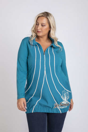 Wholesaler Pomme Rouge Paris - Tunic with blue ribbing (A560)